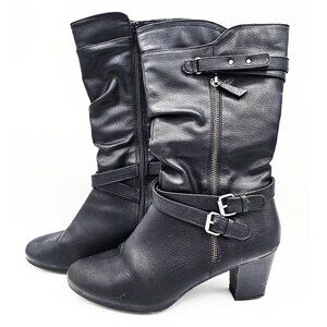 Rialto Women’s Freeby Black Mid-Calf Boots Size 9M Block Heel Buckle Straps